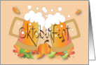 Invitation to Oktoberfest Toasting Glass Beer Mugs Bubbles and Leaves card