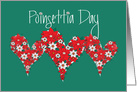 Poinsettia Day, Trio of Hearts Filled with Red & White Poinsettias card