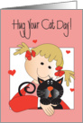 Hug your Cat Day, Little Girl Cuddling her Black Kitty card