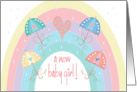 Hand Lettered Baby Girl Shower Rainbow and Umbrellas with Hearts card