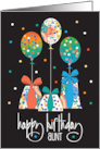 Hand Lettered Birthday for Aunt Patterned Balloons and Wrapped Gifts card