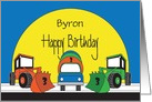 Birthday 3 Year Old, Front Loader & Cement Truck & Custom Name card