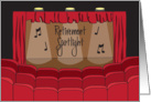 Retirement for Music Teacher, Stage with Notes and Curtains card