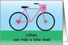 Congratulations to Girl for Learning to Ride Bike, Pink Heart Bike card