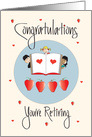 Retirement for Teacher, Children with Book, Hearts and Apples card