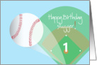 1st Birthday for Grandson, Baseball Field with Home Run Baseball card