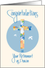 Retirement of Deacon, Stained Glass Cross and White Doves card