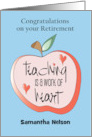 Retirement for Teacher, Students with Open Book and Apples card