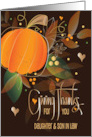 Hand Lettered Thanksgiving Daughter & Son in Law Pumpkin and Leaves card