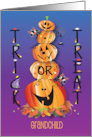 Halloween Trick or Treat Grandchild Stacked Jack O’ Lanterns and Cats card