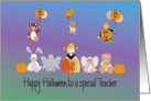 Halloween for Teacher, Costumed Kids and Balloons & Pumpkins card