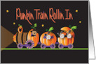 Hand Lettered Halloween for Kids Punkin Train Rollin In Bear and Mice card