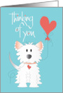 Thinking of You Friend with White Fluffy Dog and Heart Shaped Balloon card