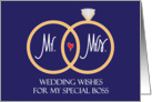 Wedding for Boss, Golden Wedding RIngs & Heart on Blue card