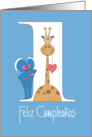 Primer Cumpleaos con Numero Uo Grande y Jirafa con Corazn card