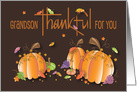 Thanksgiving for Grandson, Pumpkin Trio with Drifting Fall Leaves card