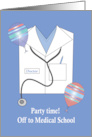 Invitation Off to Medical School Party Shirt, Stethoscope and Balloons card