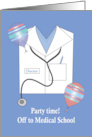Invitation Off to Medical School Party Shirt, Stethoscope and Balloons card