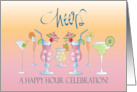 Invitation to Happy Hour Celebration with Row of Colorful Cocktails card