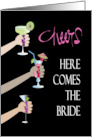 Invitation for Bachelorette Party with Three Arms Toasting Bride to Be card
