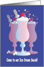 Invitation for Ice Cream Social Trio of Ice Cream Sodas with Cherries card