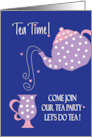 Tea Time Invitation to Tea Party Pouring Polka Dot Tea Pot and Cup card