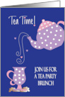 Invitation to Tea Party Brunch with Polka Dot Tea Pot and Pastries card