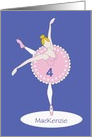 Birthday for 4 year old Girl, Ballerina in Pink with Custom Name card