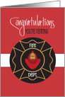 Retirement for Firefighter, Red Firefighter Hat and Hand Lettering card