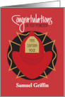 Promotion for Fire Captain, Red Fireman’s Hat with Custom Name card