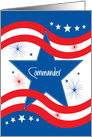 U.S. Navy Promotion to Commander, with Stars and Red Stripes card