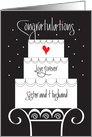 Wedding for Sister & Husband, Tiered Cake on Cake Stand & Heart card