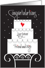 Wedding for Friend & Wife, Tiered Cake on Cake Stand & Heart card