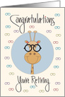 Retirement for Eye Doctor, Giraffe with Large Black Eye Glasses card