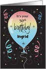 50th Birthday, Large Rainbow Balloon with Custom Name & Streamers card