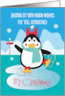 Christmas for Grandchild Penguin Ice Skating with Hearts and Bows card