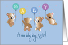 Becoming a Mother, Baby Boy for Sister, 4 Bears & Balloons card