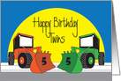 Birthday for Twin 5 Year Old Boys, Two Colorful Front Loaders card