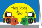 Birthday for Twin 4 Year Old Boys, Two Colorful Front Loaders card