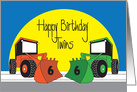 Birthday for Twin 6 Year Old Boys, Two Colorful Front Loaders card