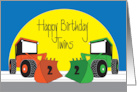 Birthday for Twin 2 Year Old Boys with Two Colorful Front Loaders card