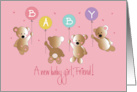 Becoming a Mother to Baby Girl for Friend, Four Bears & Balloons card