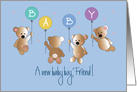 Becoming a Mother to Baby Boy for Friend, Four Bears & Balloons card