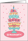 4th Birthday Granddaughter, Stacked Cake with Hearts, Age & Bow card