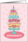 5th Birthday Granddaughter, Stacked Cake with Hearts, Age & Bow card