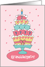 7th Birthday Granddaughter, Stacked Cake with Hearts, Age & Bow card