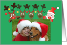 Christmas with Santa & Decorated Reindeer, with Custom Photo card