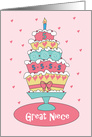 5th Birthday for Great Niece, Stacked Cake with Hearts, Bow & 5s card