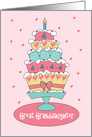 4th Birthday Great Granddaughter, Stacked Cake with 4s & Hearts card