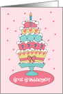 7th Birthday Great Granddaughter, Stacked Cake with 7s & Hearts card